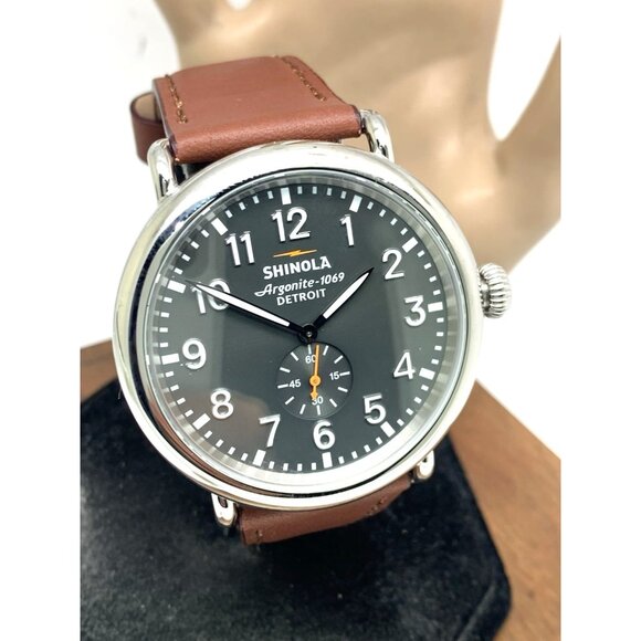 Shinola Men's Watch S0120018330 Runwell Quartz Gray Dial Brown Leather 47mm - Picture 14 of 15